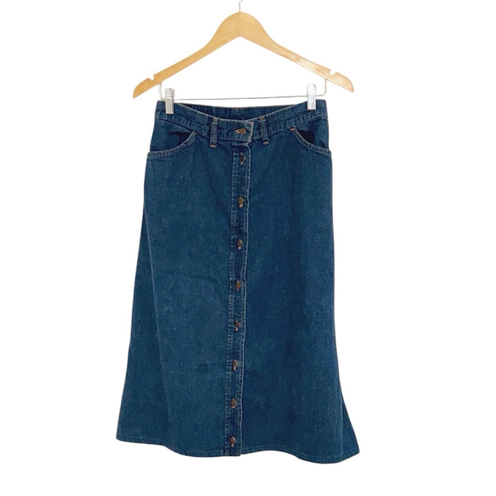 VINTAGE Levi’S 70’s Denim Skirt Orange Tab Dark Denim Button Up Size Small